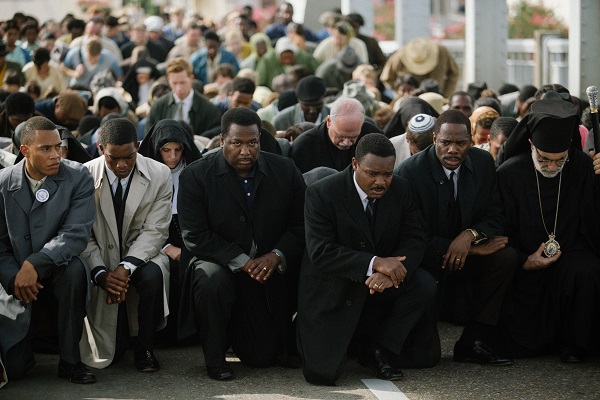 Left to right, foreground: Trai Byers plays James Foreman, Stephan James plays John Lewis, Wendell Pierce plays Rev. Hosea Williams, David Oyelowo plays Dr. Martin Luther King, Jr., and Colman Domingo plays Ralph Abernathy in SELMA, from Paramount Pictures, Pathé, and Harpo Films.